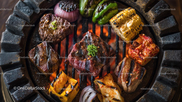 Grillowane mięso i warzywa na grillu ogrodowym do gotowania na świeżym powietrzu