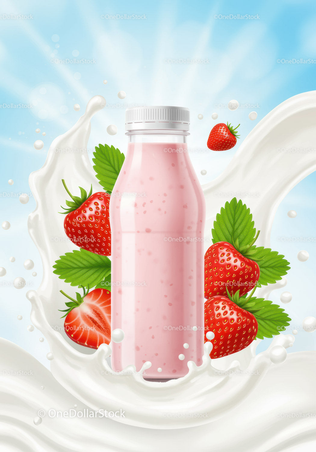 Refreshing Strawberry Yogurt Drink with Splashing Milk