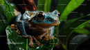 Vivid Blue and Brown Frog in Lush Green Jungle Environment