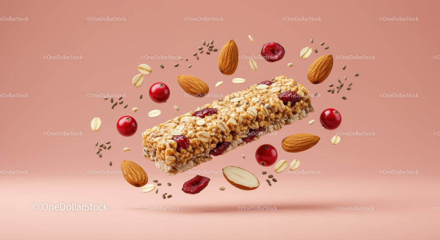 Zdrowy batonik granola z orzechami i wyrastającymi jagodami