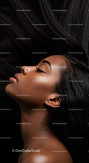 Serene profile of woman with flowing dark hair