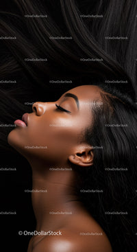 Serene profile of woman with flowing dark hair