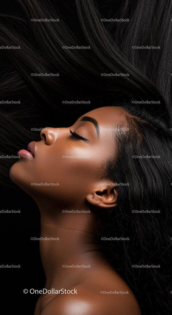 Serene profile of woman with flowing dark hair