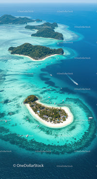 Exotic Tropical Island Chain with Clear Blue Waters and White Beaches
