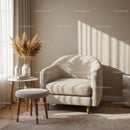 Cozy beige armchair with natural light and decor