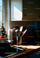 Cozy kitchen corner with festive Christmas decoration