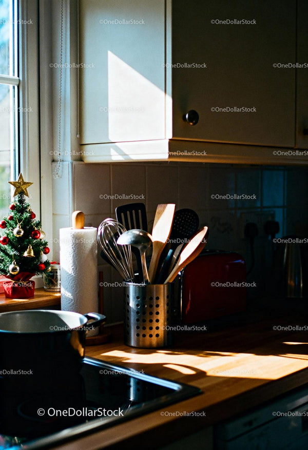 Cozy kitchen corner with festive Christmas decoration