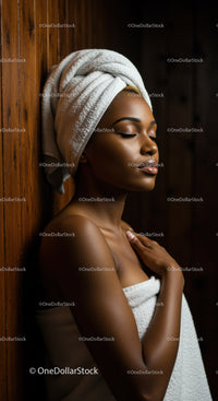 Elegant Woman Relaxing with Towel Wrap in Spa Setting