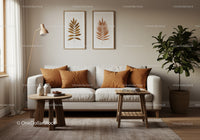 Cozy living room with neutral tones and warm accents