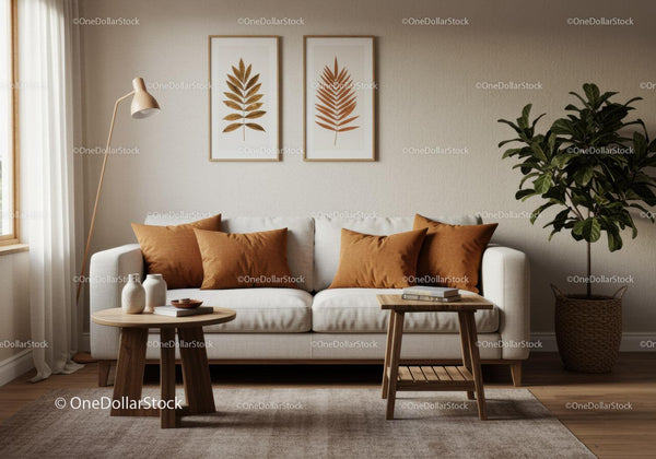 Cozy living room with neutral tones and warm accents