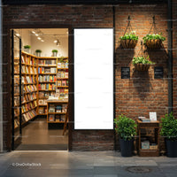 Inviting bookstore entrance with warm modern lighting