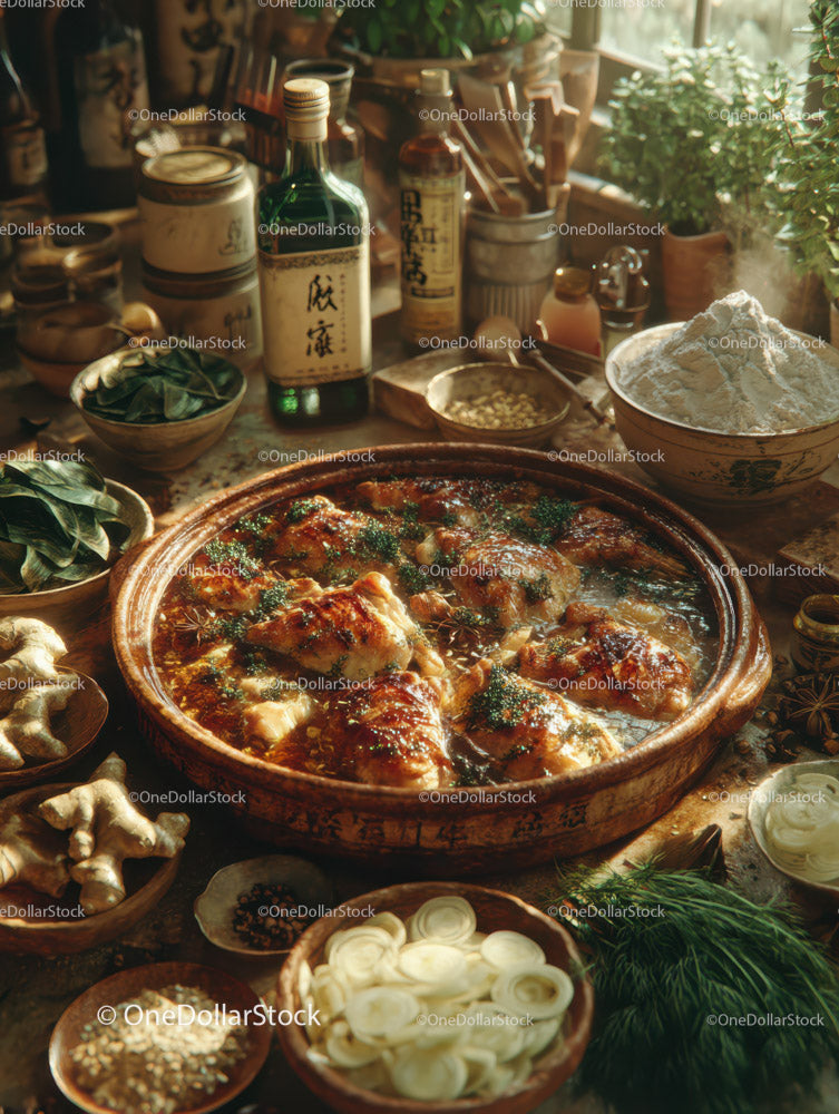 Authentic Asian Clay Pot Meal with Herbs and Spices