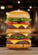 Triple Cheeseburger with Fresh Lettuce and Tomato Slices