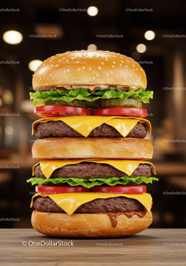 Potrójny Cheeseburger ze Świeżą Sałatą i Plastrami Pomidora