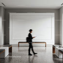 Person Walking Through Minimalist Modern Lobby