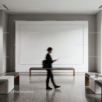 Person Walking Through Minimalist Modern Lobby