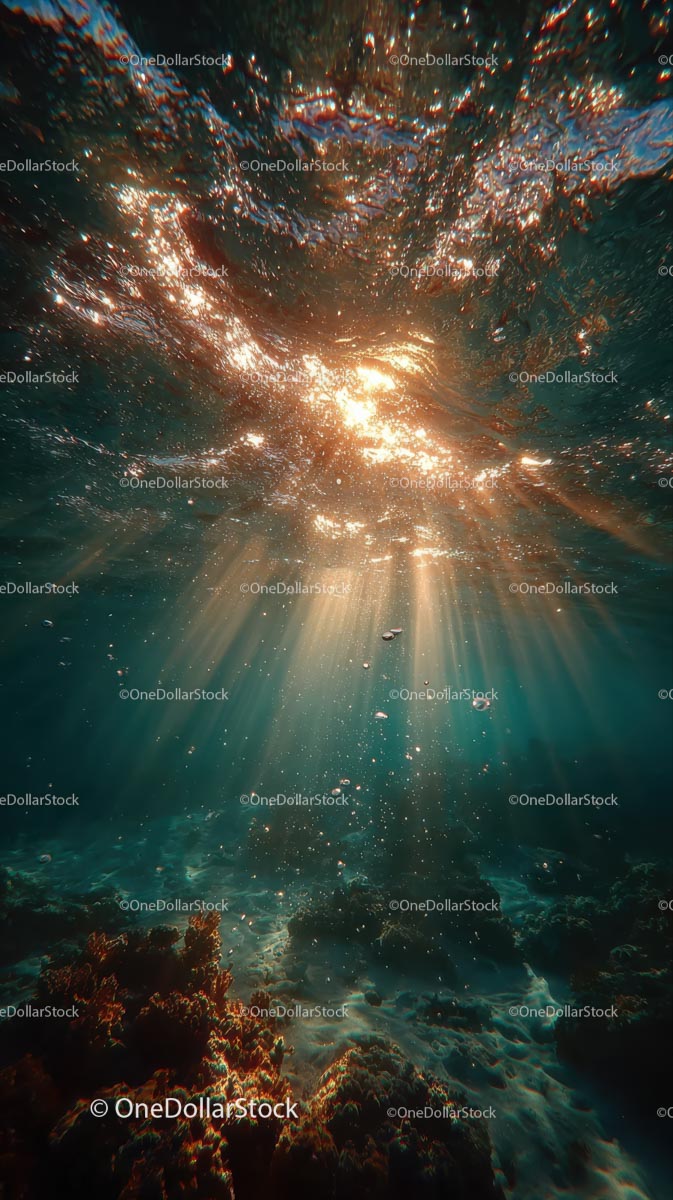 Enchanting Underwater Scene with Sunlight and Bubbles