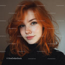 Young Woman with Vibrant Red Hair and Freckles in Portrait