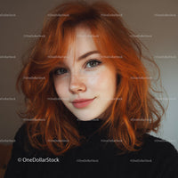 Young Woman with Vibrant Red Hair and Freckles in Portrait