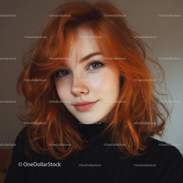 Young Woman with Vibrant Red Hair and Freckles in Portrait