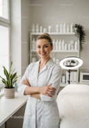 Smiling Female Healthcare Professional in Modern Medical Clinic