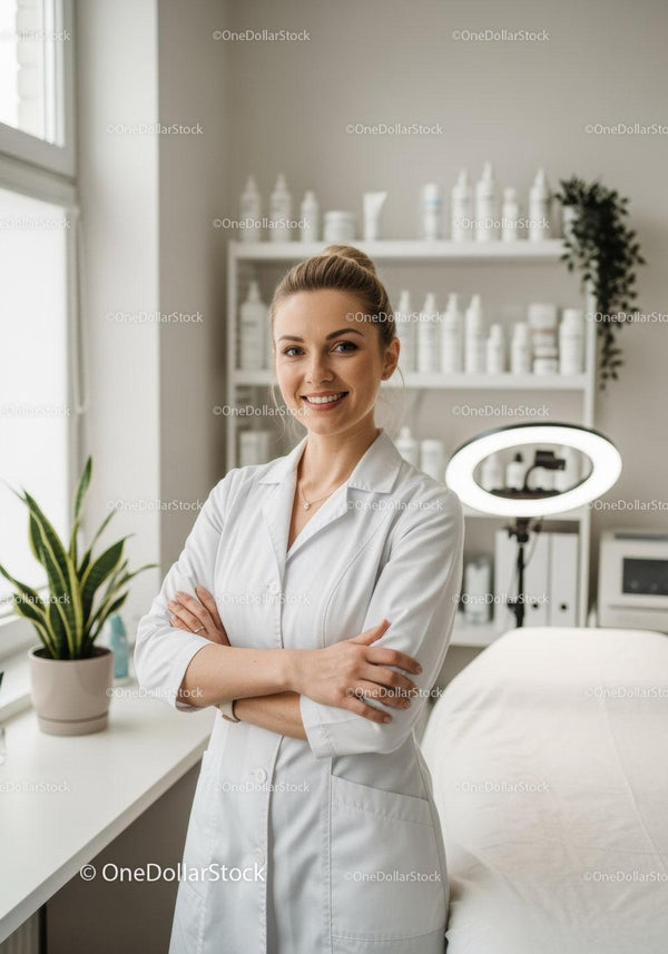 Smiling Female Healthcare Professional in Modern Medical Clinic