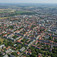 Aerial View of Urban Neighborhood with Streets and Green Spaces