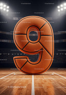 Basketball Styled Number Nine on Court Floor