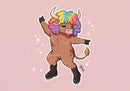 Colorful Cartoon Cow Mascot in Funky Style with Boots and Rainbow Hair