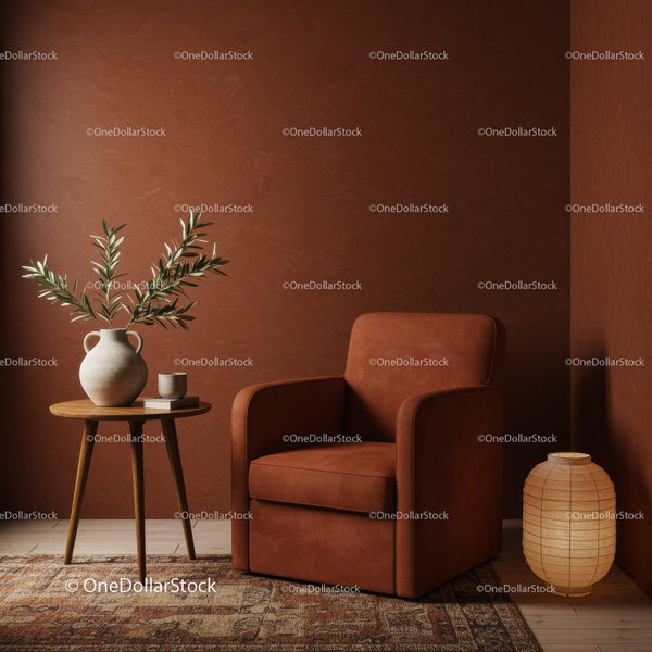 Cozy minimalist corner with leather armchair and decor