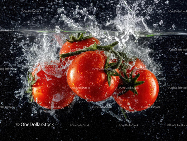 Fresh Red Tomatoes Splashing in Water with Vibrant Colors