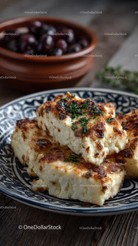 Blue Cheese and Rustic Bread on Decorative Plate in Food Setting