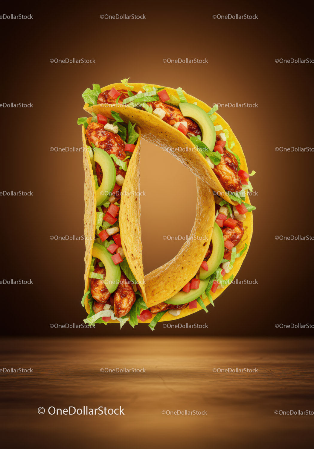 Delicious Taco Shaped Like Letter D on Brown Background