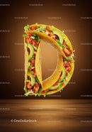 Delicious Taco Shaped Like Letter D on Brown Background
