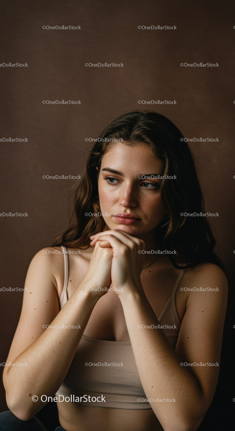 Contemplative Young Woman Portrait with Relaxed Expression