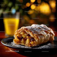 Apple and Cranberry Filled Strudel with Powdered Sugar