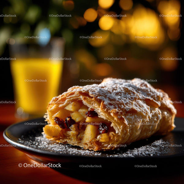 Apple and Cranberry Filled Strudel with Powdered Sugar