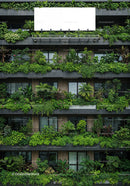 Modern building facade adorned with lush green plants