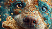 Vibrant Close-Up of a Playful Puppy with Bright Blue Eyes