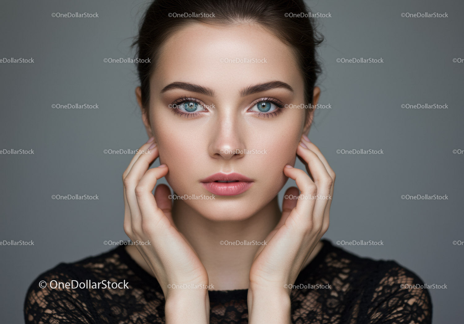 Elegant Female Portrait with Blue Eyes and Natural Makeup