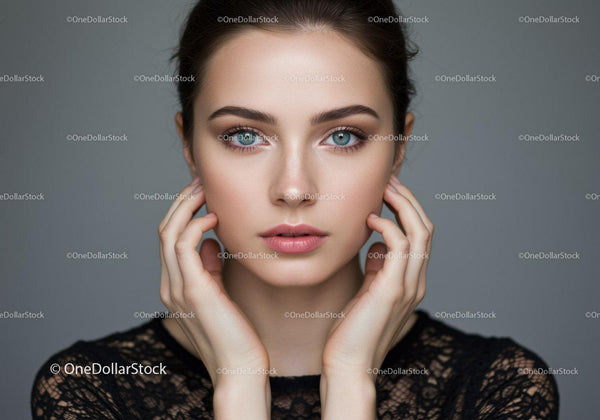 Elegancki Portret Kobiety z Niebieskimi oczami i Naturalnym Makijażem