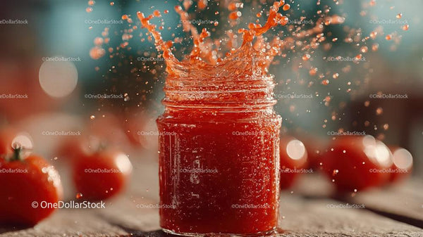 Vivid Splash of Strawberry Jam in a Glass Jar with Fresh Fruits