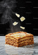 Freshly Served Hot Lasagna with Parmesan Cheese Sprinkles