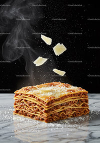 Freshly Served Hot Lasagna with Parmesan Cheese Sprinkles
