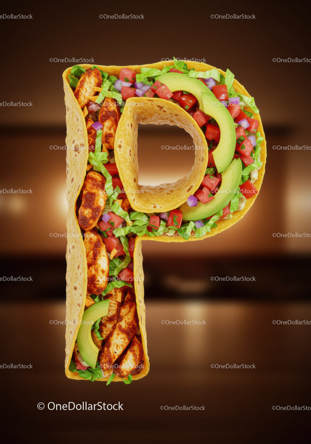 Tortilla w kształcie litery P wypełniona świeżymi składnikami