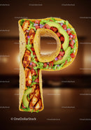 Tortilla Wrap Letter P Filled with Fresh Ingredients