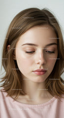 Elegant Portrait of Young Woman with Brown Hair and Soft Makeup