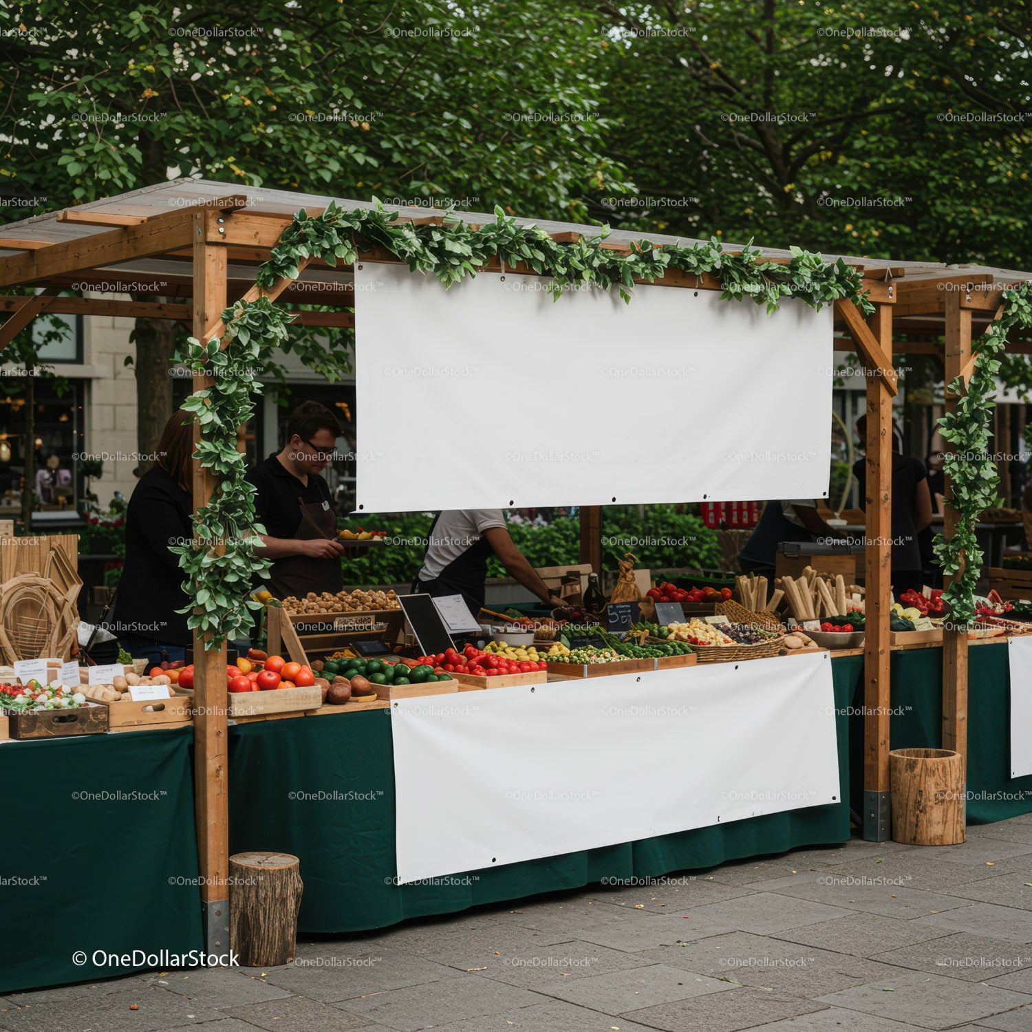 Outdoor Farmer's Market Stall with Fresh Organic Produce
