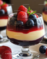 Elegant Layered Berry Cheesecake in Glass with Fresh Fruits