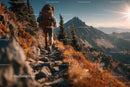 Mountain Hiking Trail with Climber in Autumn Landscape